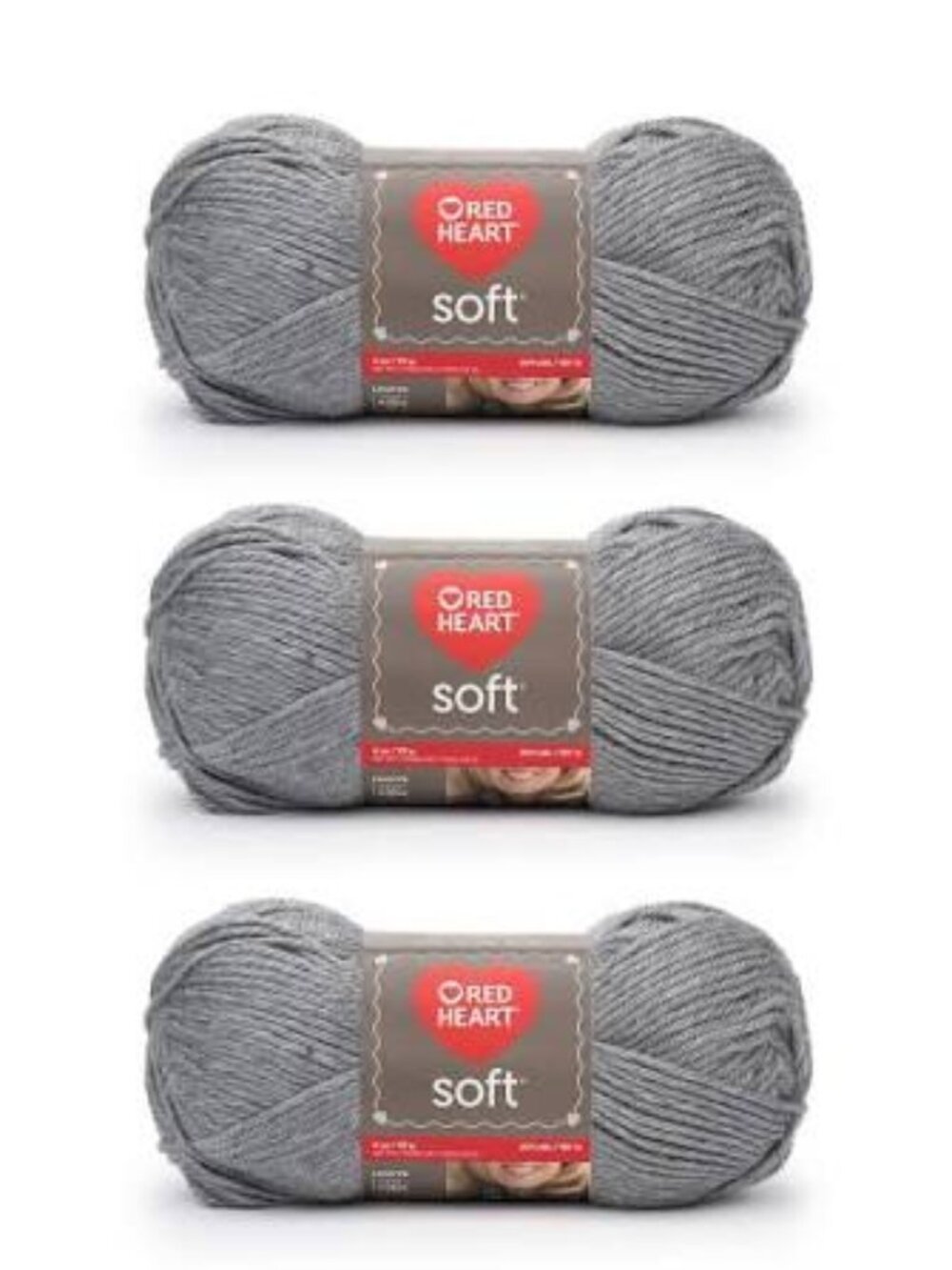 RED HEART Soft Yarn - (3-Skein Pack) - Light Gray Heather